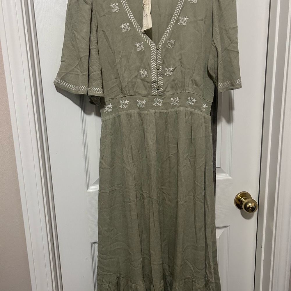 Elegant Olive Green Embroidered Dress